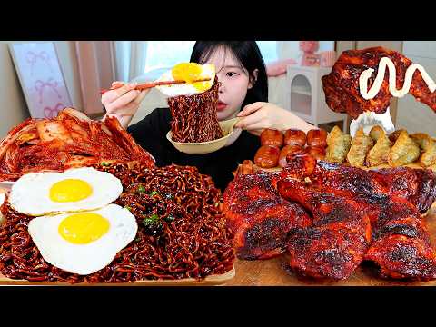 ASMR MUKBANG| 직접 만든 짜파게티 자메이카 양념치킨 만두튀김 소세지 김치 먹방 & 레시피 FRIED CHICKEN AND BLACK BEAN NOODLES EATING thumbnail