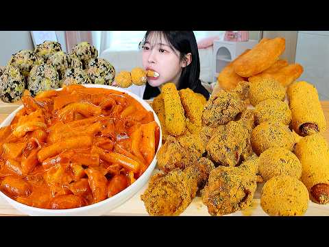 ASMR MUKBANG| 직접 만든 마라 로제 떡볶이 뿌링클 양념치킨 뿌링치즈볼 먹방 & 레시피 FRIED CHICKEN AND Rose Tteokbokki EATING thumbnail