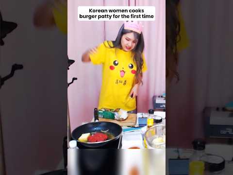 Korean woman tries to cook a burger patty for the first time thumbnail